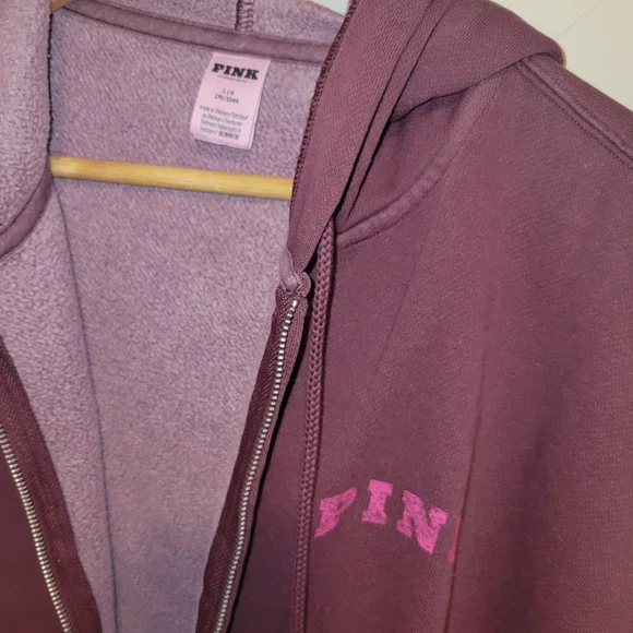 VS PINK Maroon logo zip-Up Hoodie size large - Picture 3 of 4